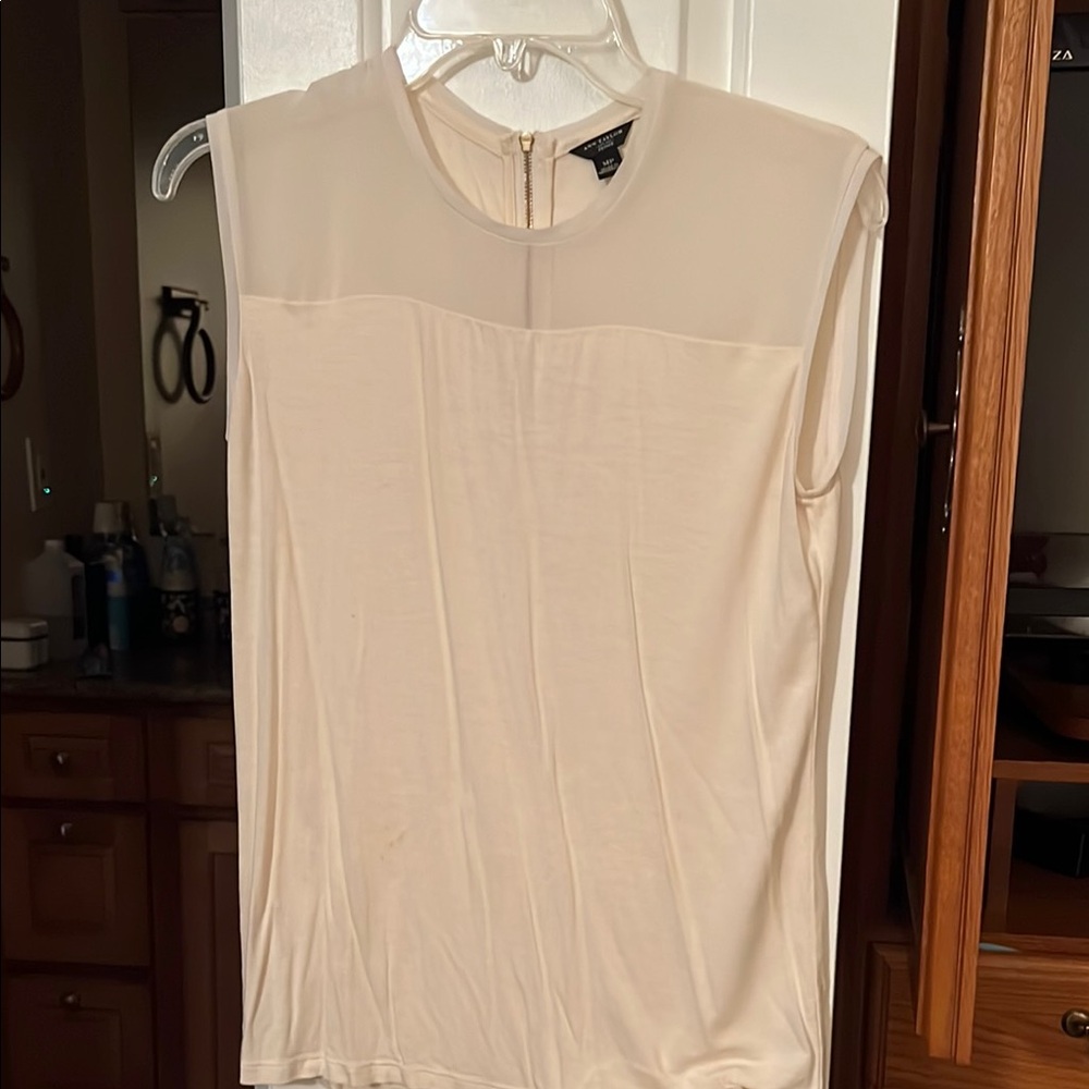 Ann Taylor Cream Sleeveless Blouse with Gold Zipper - Picture 1 of 4